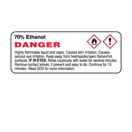 NEVS GHS Label - 70% Ethanol Danger 1-1/8" x 3" GHS-0011